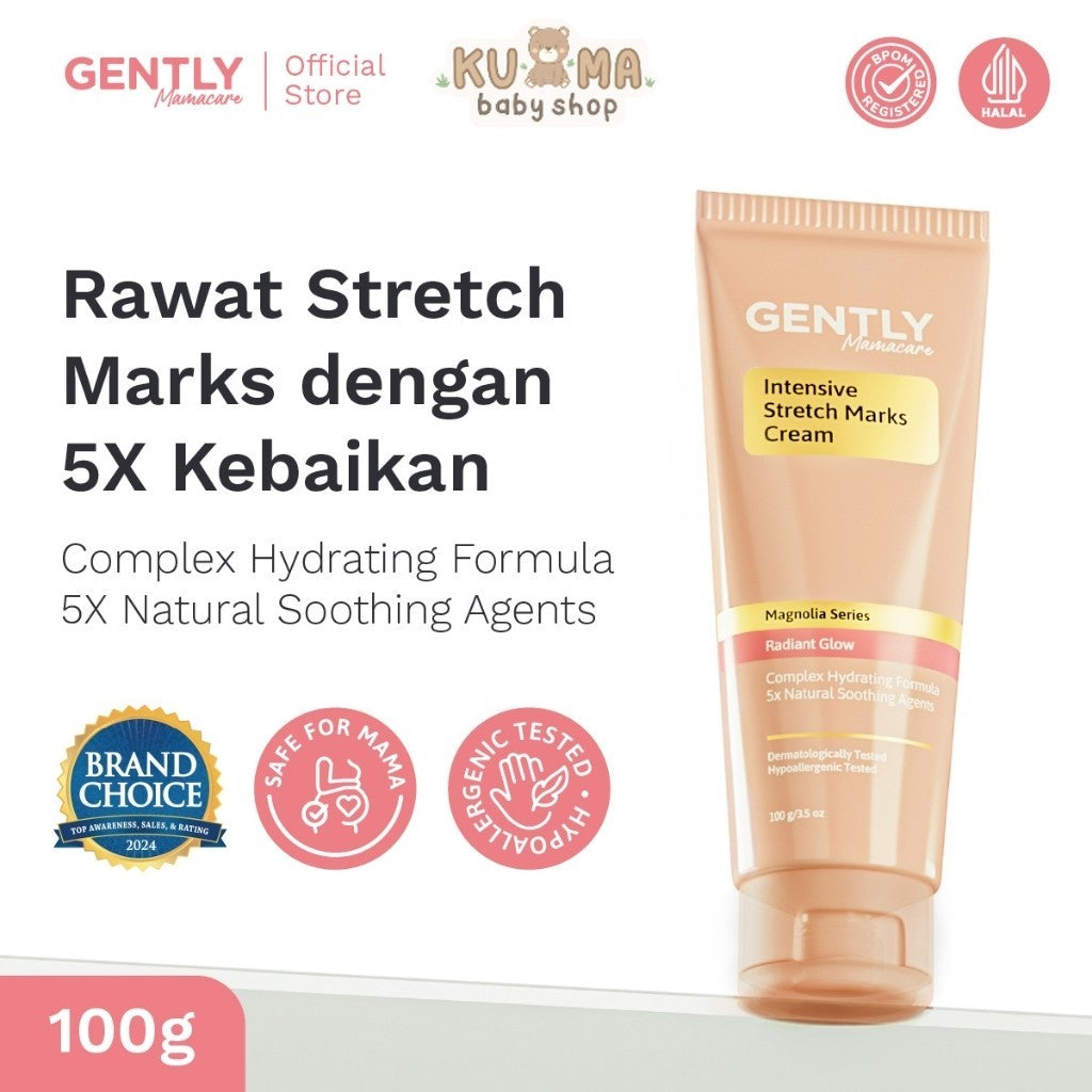 GENTLY Mamacare Intensive Stretch Marks Cream | Complex Hydrating Formula  5X Natural Soothing Agent | Skincare Ibu Hamil dan Menyusui Terdaftar BPOM | Cream untuk Menyamarkan Peregangan Kulit dan Membantu Melembapkan