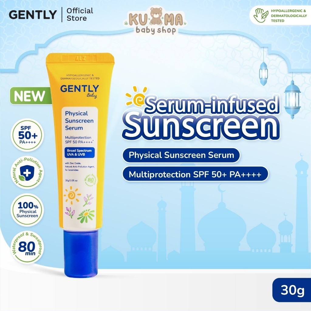GENTLY Baby Physical Sunscreen Serum Bayi Anak 30 gr | SPF 50 PA++++ Anti-Polusi | Tahan Air & Keringat