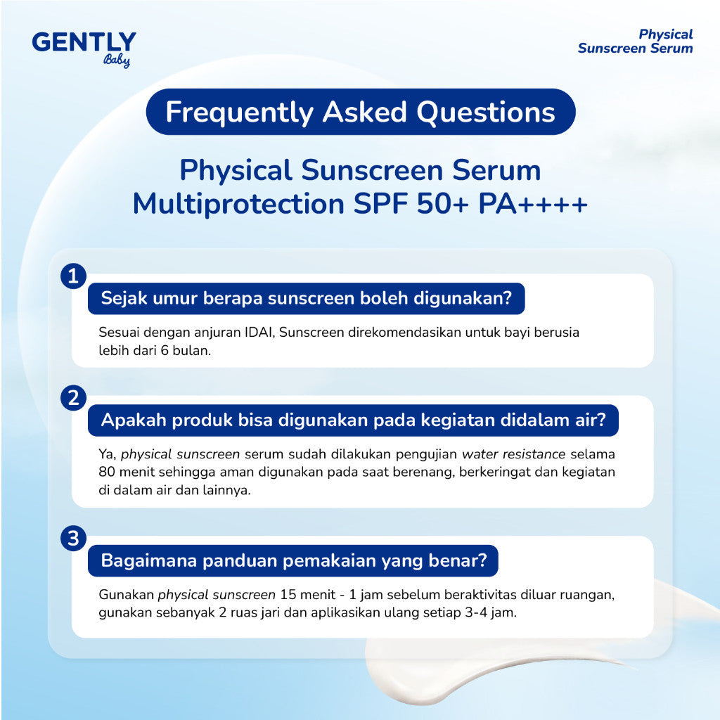 GENTLY Baby Physical Sunscreen Serum Bayi Anak 30 gr | SPF 50 PA++++ Anti-Polusi | Tahan Air & Keringat
