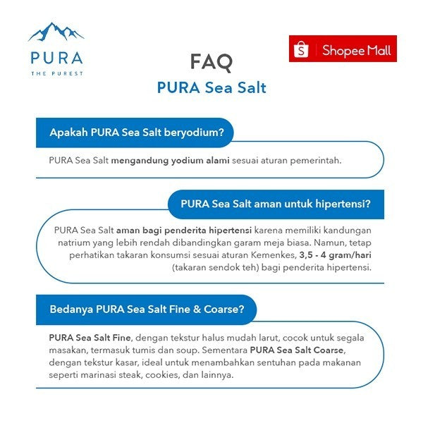 Pura Sea Salt Fine (300gr) - Garam Laut Halus - Garam Organik - Garam Natural - Garam Laut Murni - Garam Sehat - Garam Rendah Natrium - Garam Sehat