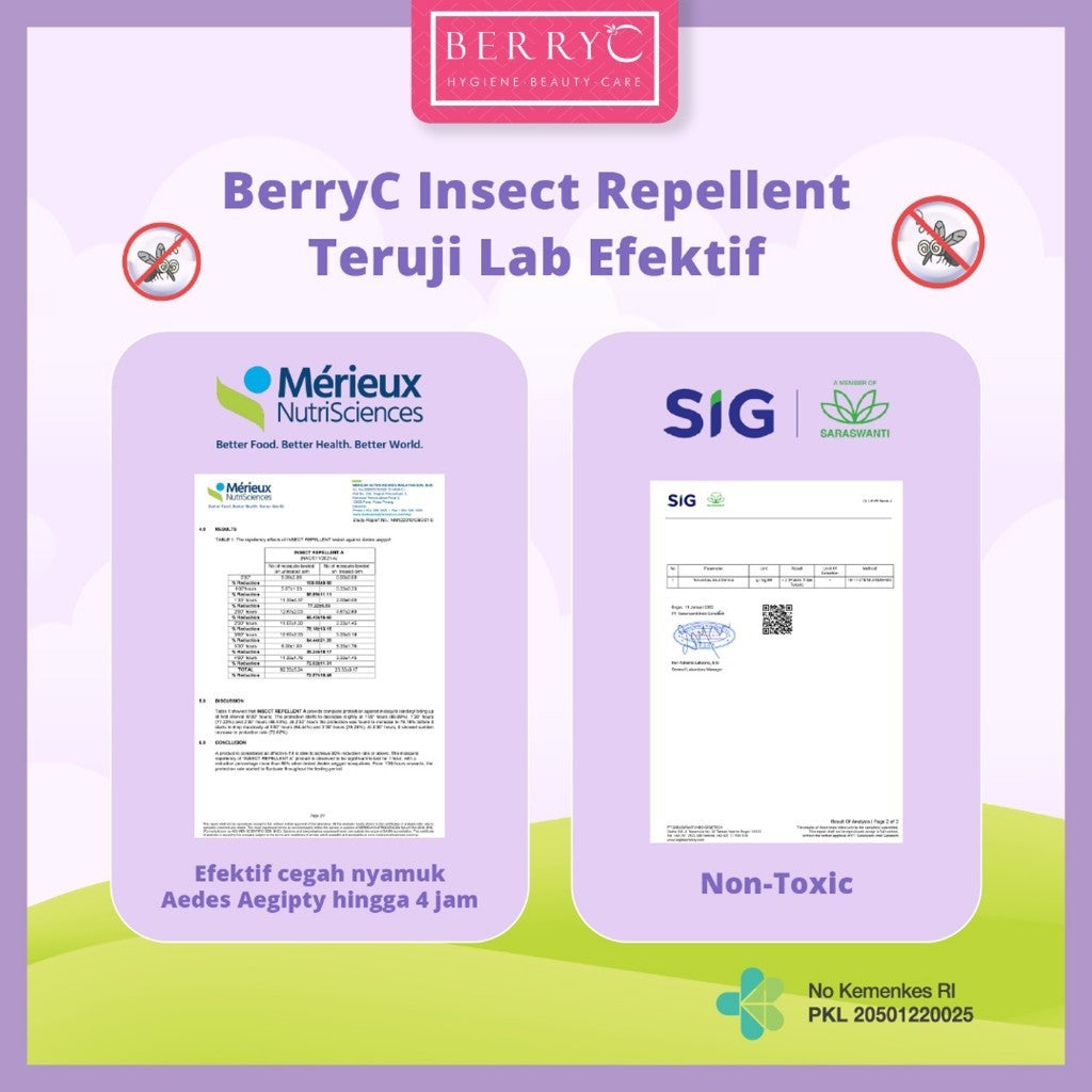 BerryC Buh Bye Bugs 200ml Mosquito Repellent Spray Anti Nyamuk Natural Antibacterial Ampuh Aman Untuk Anak dan Dewasa Kemenkes No DEET Hypoallergen Alergi sensitive skin kulit sensitif dengue dbd kutu tungau serangga natural organik impor lembut malaysia