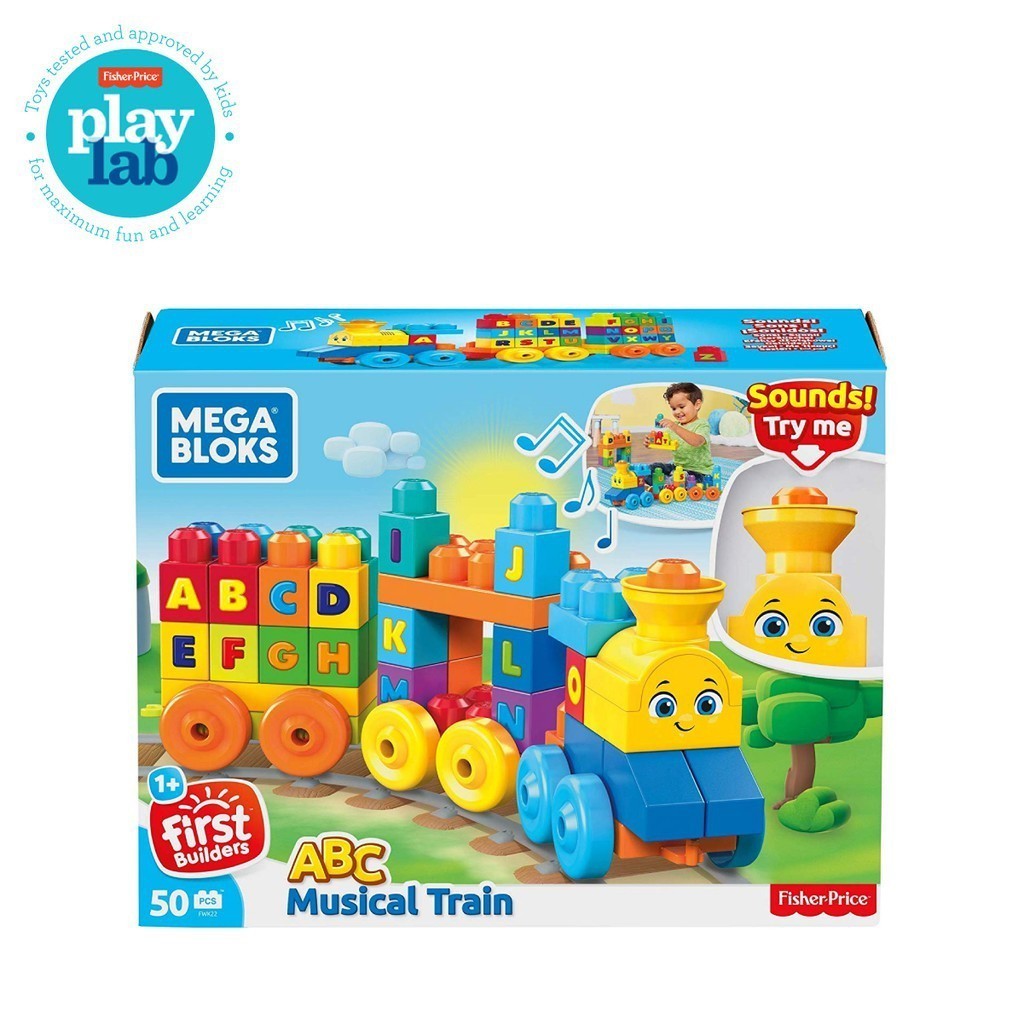FWK22 Mega Bloks ABC Musical Train Building Set (50 pieces) - Mainan Balok Susun Edukasi Anak