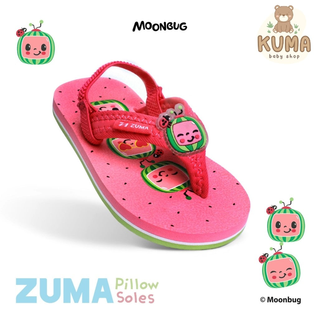 Zuma Baby Cocomelon 2 Red Green, Sandal Jepit Bayi Karet Tali Belakang, Merah Hijau