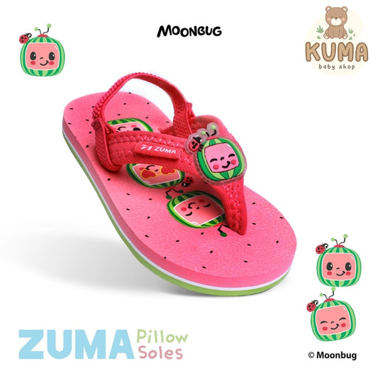 Zuma Baby Cocomelon 2 Red Green, Sandal Jepit Bayi Karet Tali Belakang, Merah Hijau
