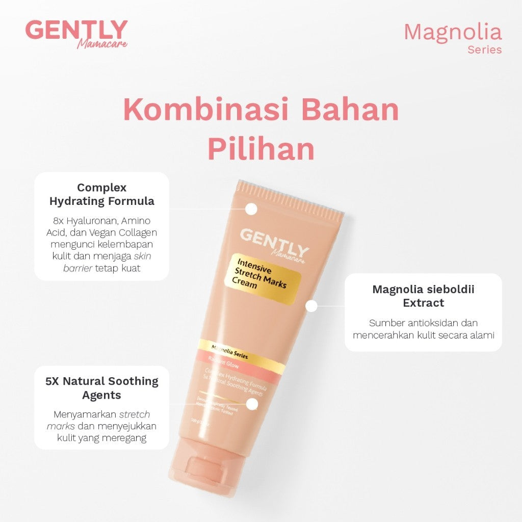 GENTLY Mamacare Intensive Stretch Marks Cream | Complex Hydrating Formula  5X Natural Soothing Agent | Skincare Ibu Hamil dan Menyusui Terdaftar BPOM | Cream untuk Menyamarkan Peregangan Kulit dan Membantu Melembapkan