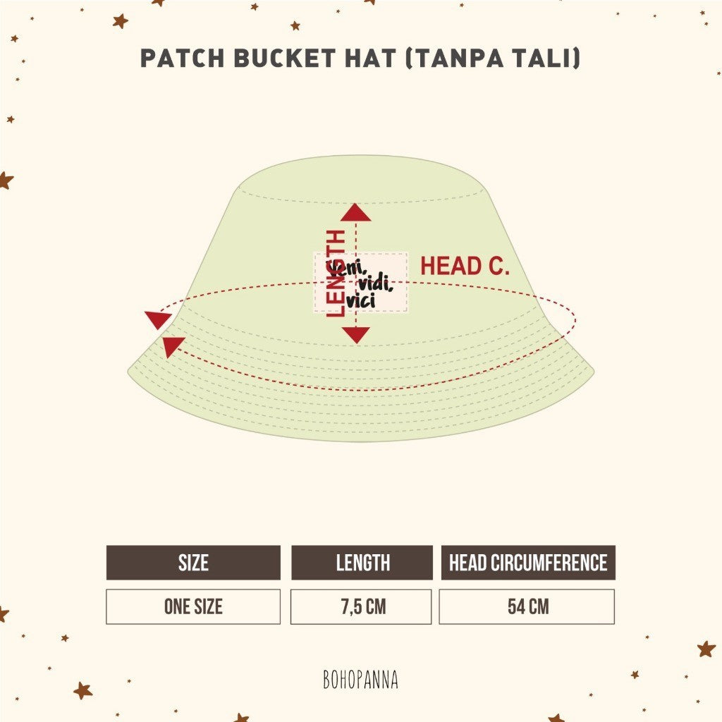 BOHOPANNA - PATCH BUCKET HAT TANPA TALI - Bucket Hat Anak Tanpa Tali - Topi Anak