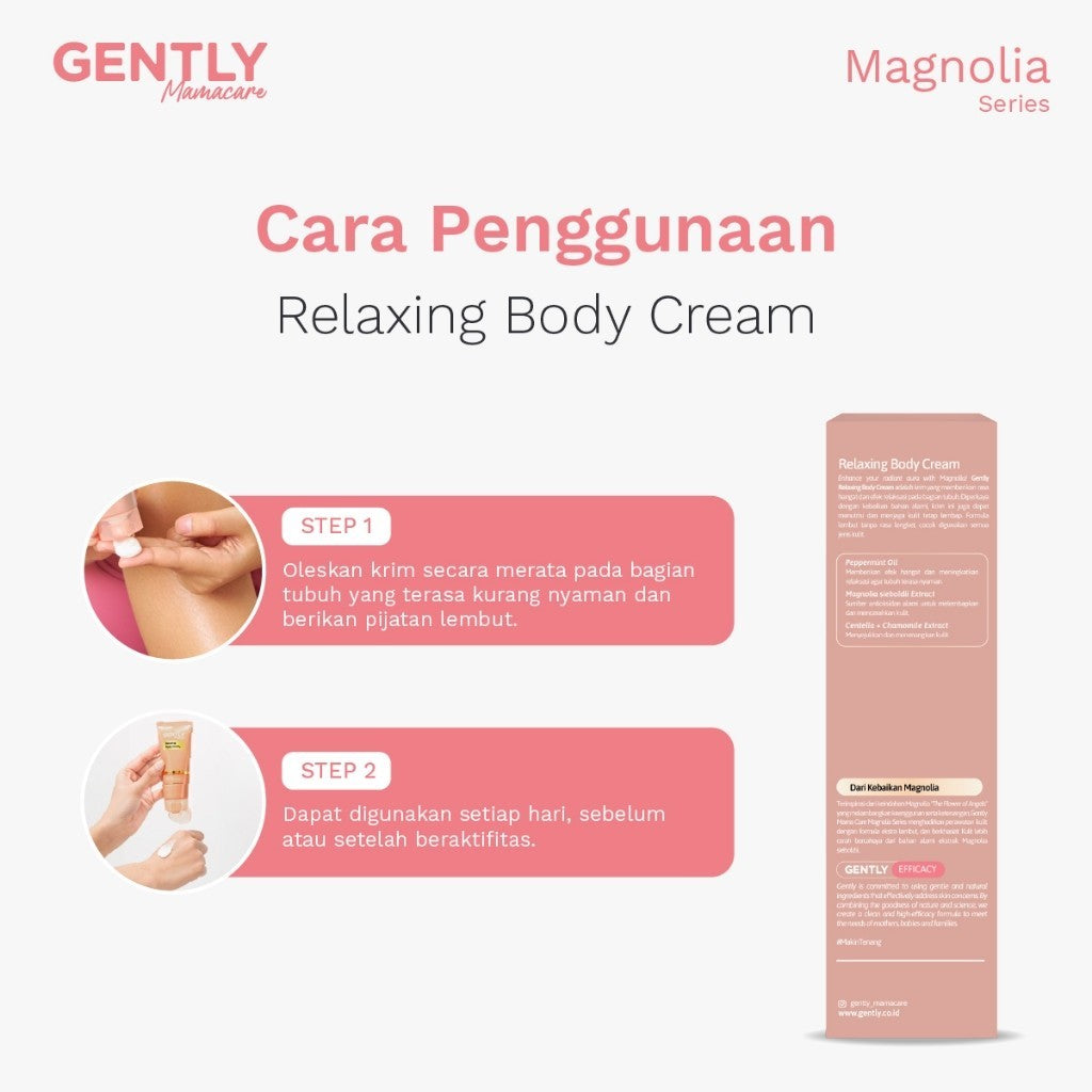 GENTLY Mamacare Relaxing Body Cream | Arnica Oil + Peppermint Oil + Centella Extract | Skincare Ibu Hamil dan Menyusui Terdaftar BPOM | Cream yang Memberikan Rasa Nyaman Tubuh dan Melancarkan Sirkulasi Darah