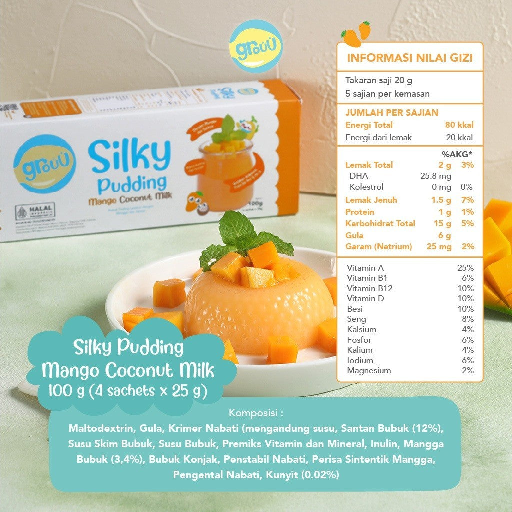 Grouu Silky Pudding / Bubuk Pudding Lembut Bayi MPASI 100gr / Snack MPASI / Cemilan Bayi