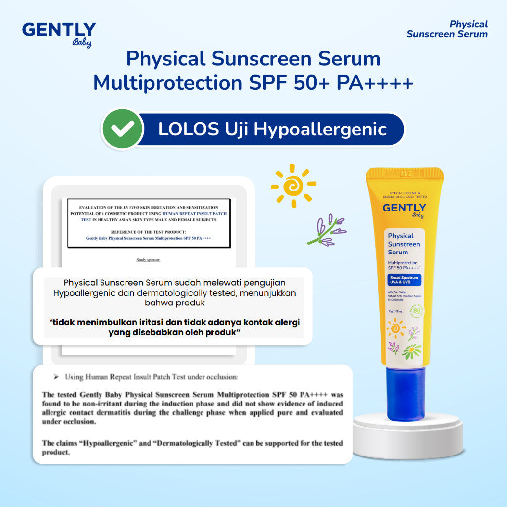 GENTLY Baby Physical Sunscreen Serum Bayi Anak 30 gr | SPF 50 PA++++ Anti-Polusi | Tahan Air & Keringat