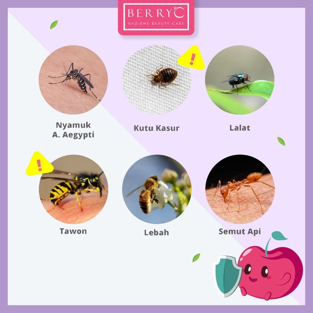BerryC Buh Bye Bugs 200ml Mosquito Repellent Spray Anti Nyamuk Natural Antibacterial Ampuh Aman Untuk Anak dan Dewasa Kemenkes No DEET Hypoallergen Alergi sensitive skin kulit sensitif dengue dbd kutu tungau serangga natural organik impor lembut malaysia