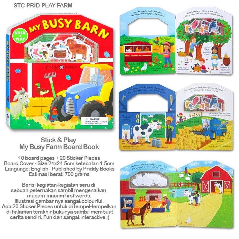 [Priddy Books] Stick & Play My Busy Barn / My Toolbox Sticker Board Book with reusable stickers (bisa copot-tempel)