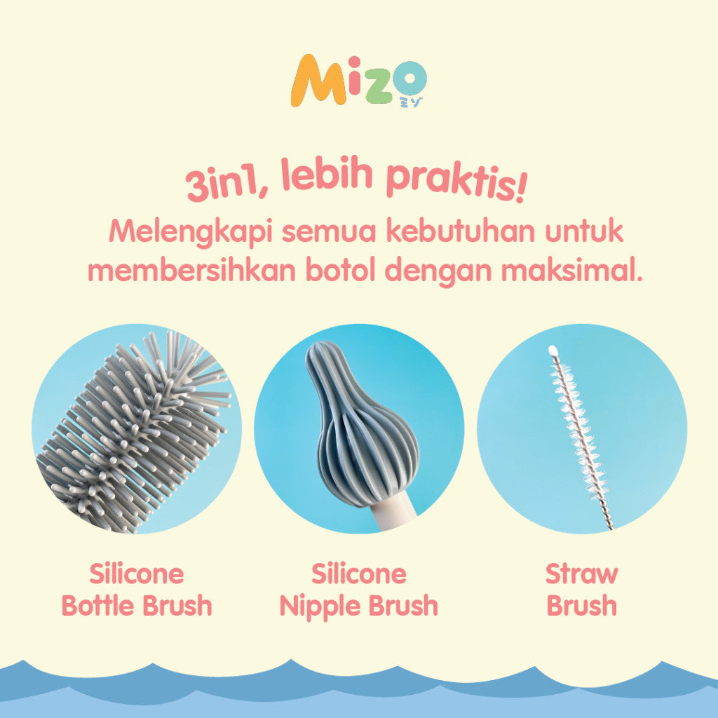 MIZO Silicone Bottle Nipple Straw Cleaning Brush Set Sikat Pencuci Botol