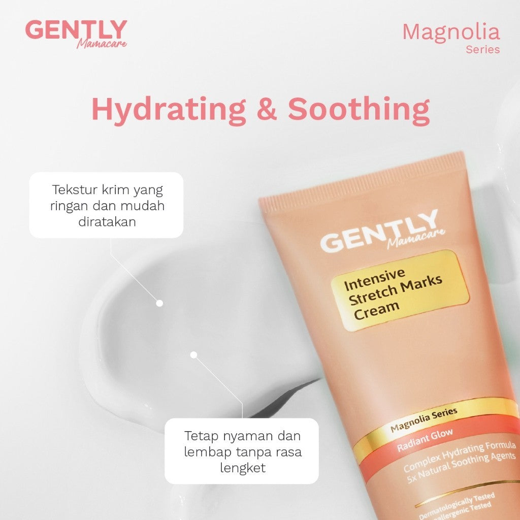 GENTLY Mamacare Intensive Stretch Marks Cream | Complex Hydrating Formula  5X Natural Soothing Agent | Skincare Ibu Hamil dan Menyusui Terdaftar BPOM | Cream untuk Menyamarkan Peregangan Kulit dan Membantu Melembapkan