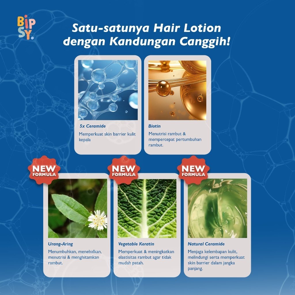 BIPSY HAIR LOTION 5X CERAMIDE 100ml - Menutrisi Rambut Bayi - Penumbuh & Penebal Rambut Bayi