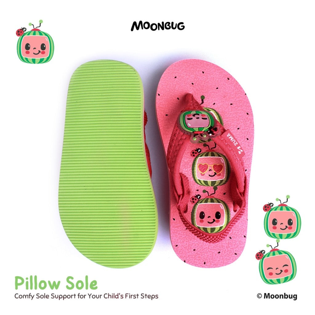Zuma Baby Cocomelon 2 Red Green, Sandal Jepit Bayi Karet Tali Belakang, Merah Hijau