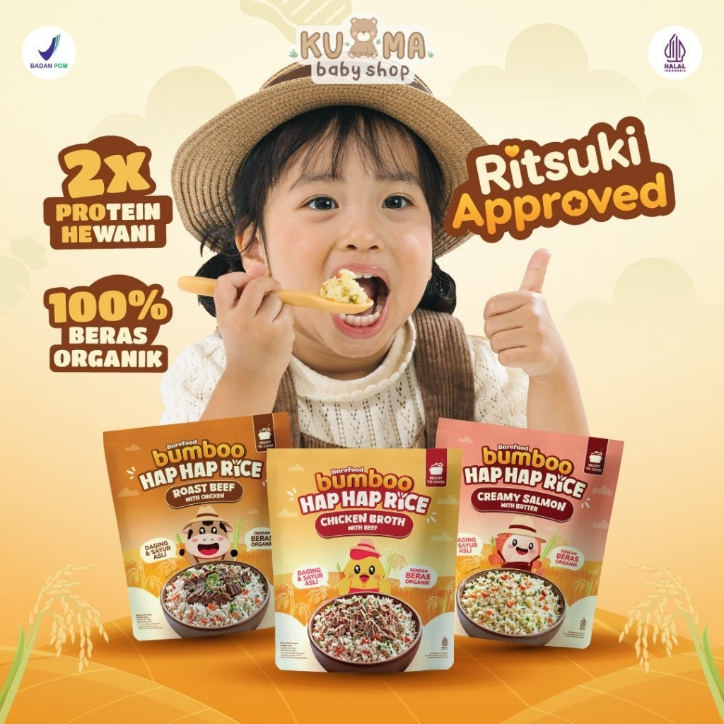 BUMBOO Hap Hap Rice - 100% Beras Organik Tanpa Pestisida - Double Protein Hewani - Bahan Alami - Tanpa Pengawet