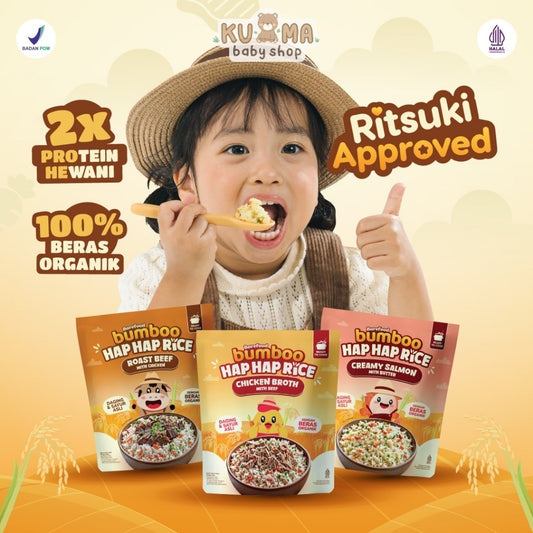 BUMBOO Hap Hap Rice - 100% Beras Organik Tanpa Pestisida - Double Protein Hewani - Bahan Alami - Tanpa Pengawet
