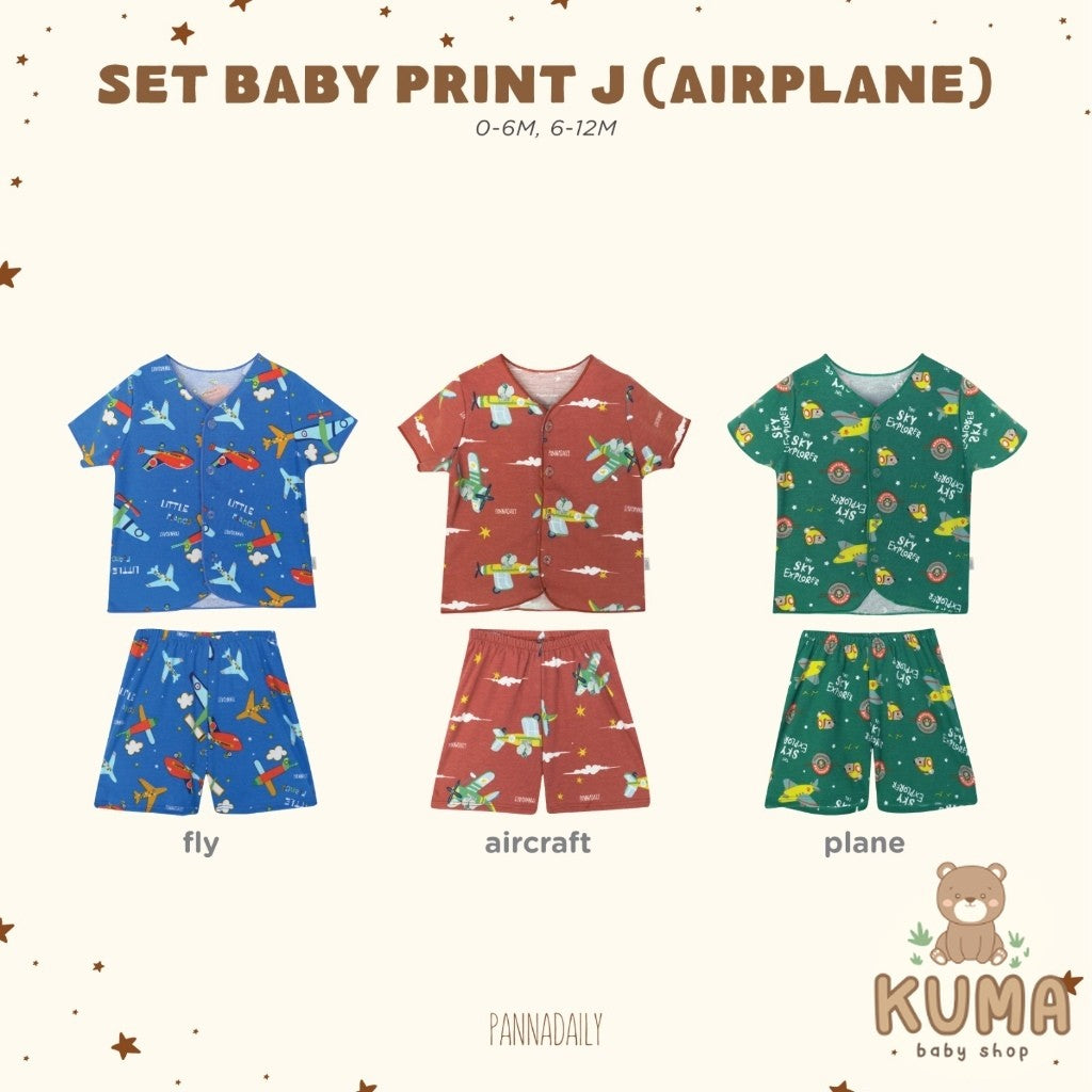BOHOPANNA - PANNADAILY - SET BABY PRINT - AIRPLANE SERIES - Setelan Baju Tidur Bayi