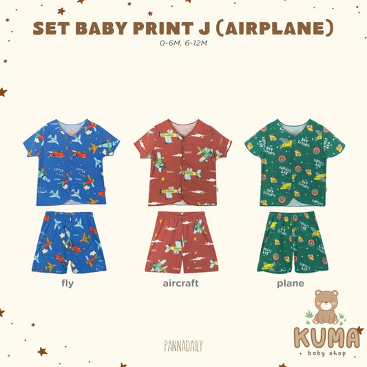 BOHOPANNA - PANNADAILY - SET BABY PRINT - AIRPLANE SERIES - Setelan Baju Tidur Bayi