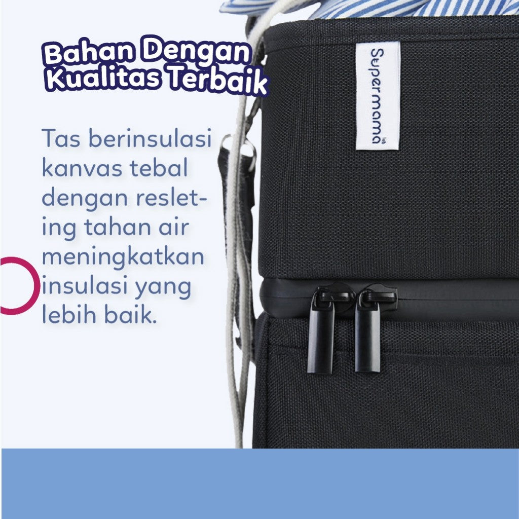 Supermama Lab Original Cooler Bag | Tas Pendingin ASI, Susu & Makanan Bayi 24 Jam | Waterproof | Stylish Design Untuk 6 Botol | Cooler Bag Asi by Supermama Lab