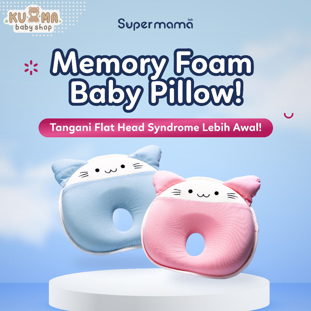Bantal Bayi Anti Gumoh & Peyang | Supermama Lab Memory Foam Premium Quality Baby Pillow | Design Khusus Support Pertumbuhan Anak | Bantal Bayi Newborn Anti Datar