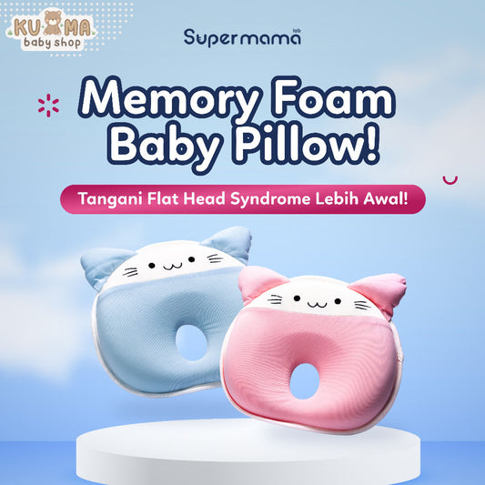 Bantal Bayi Anti Gumoh & Peyang | Supermama Lab Memory Foam Premium Quality Baby Pillow | Design Khusus Support Pertumbuhan Anak | Bantal Bayi Newborn Anti Datar