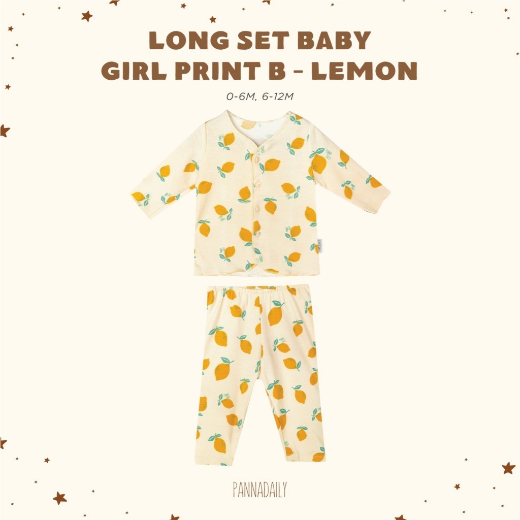 BOHOPANNA - PANNADAILY - LONG SET BABY GIRL PRINT - FRUITS SERIES - Baju Setelan Anak Perempuan