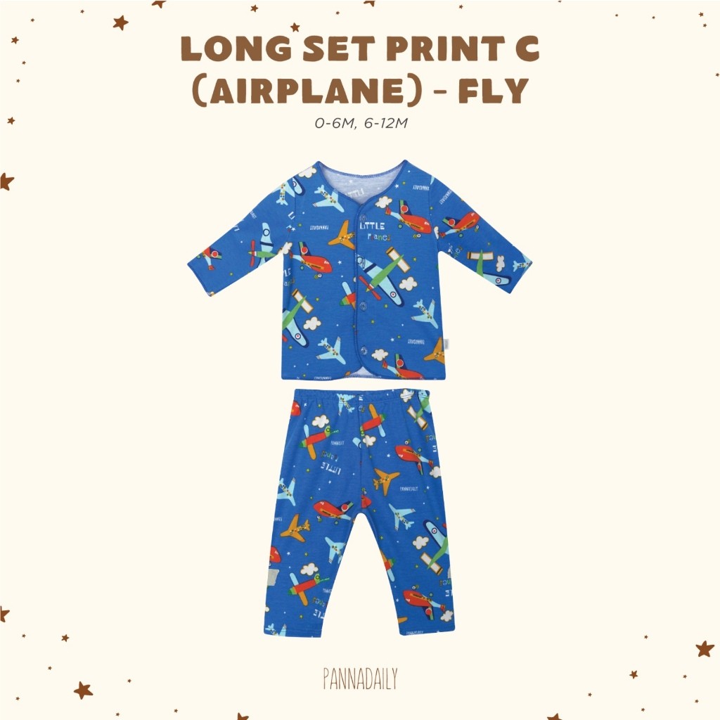 BOHOPANNA - PANNADAILY - LONG SET BABY PRINT - AIRPLANE SERIES - Setelan Baju Bayi Lengan Panjang