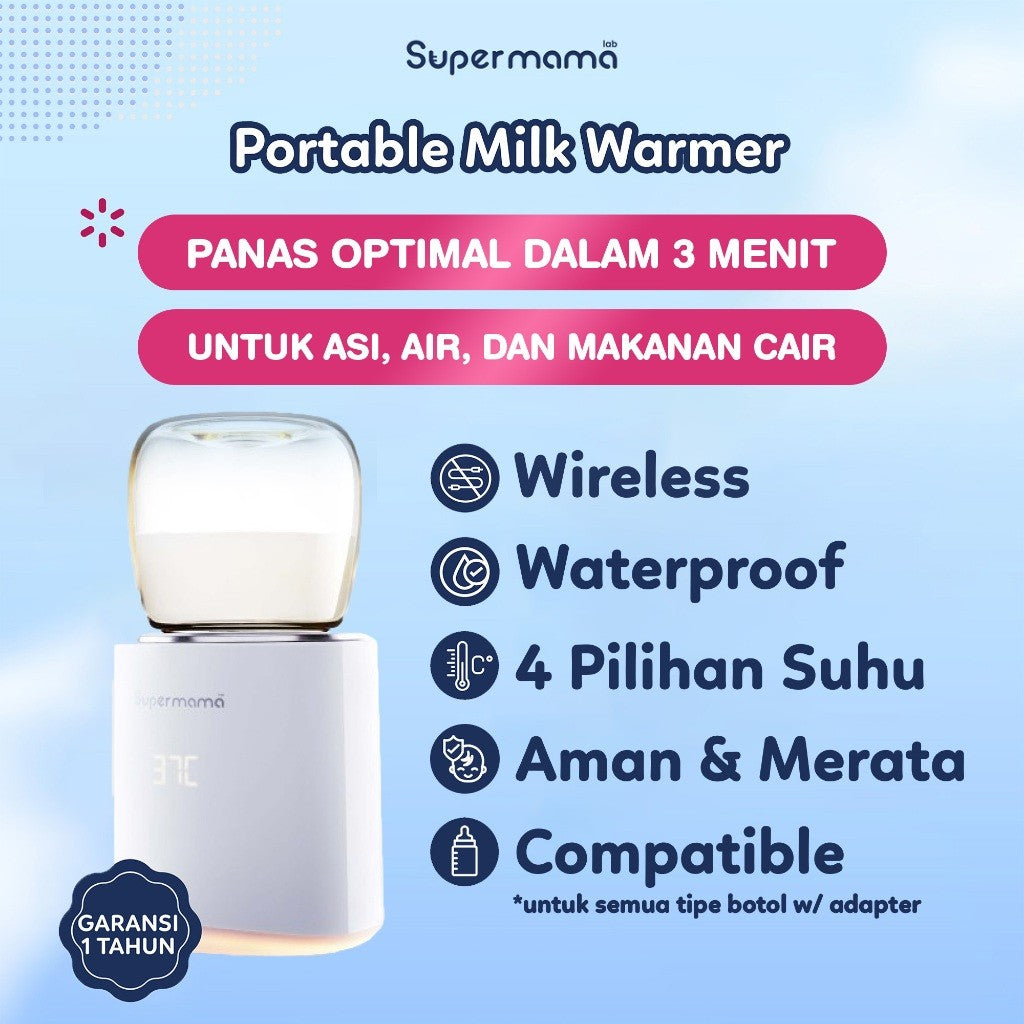 Supermama Lab Portable Milk Warmer | Teknologi Hangat Optimal dan Merata Dalam 2-3 Menit | Pemanas/Penghangat Susu ASI Bayi, Sterilizer Botol Bayi, Dot Bayi | Untuk Asi, Air dan Makanan Cair Bayi | Aman Dipercaya oleh Ibu/Mama diseluruh Asia