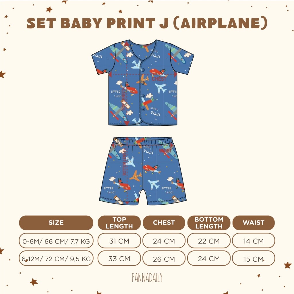 BOHOPANNA - PANNADAILY - SET BABY PRINT - AIRPLANE SERIES - Setelan Baju Tidur Bayi