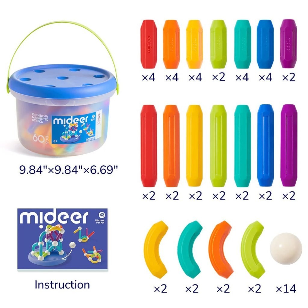Mideer Rainbow Magnetic Sticks 60pcs Mainan Edukasi Anak MD1169