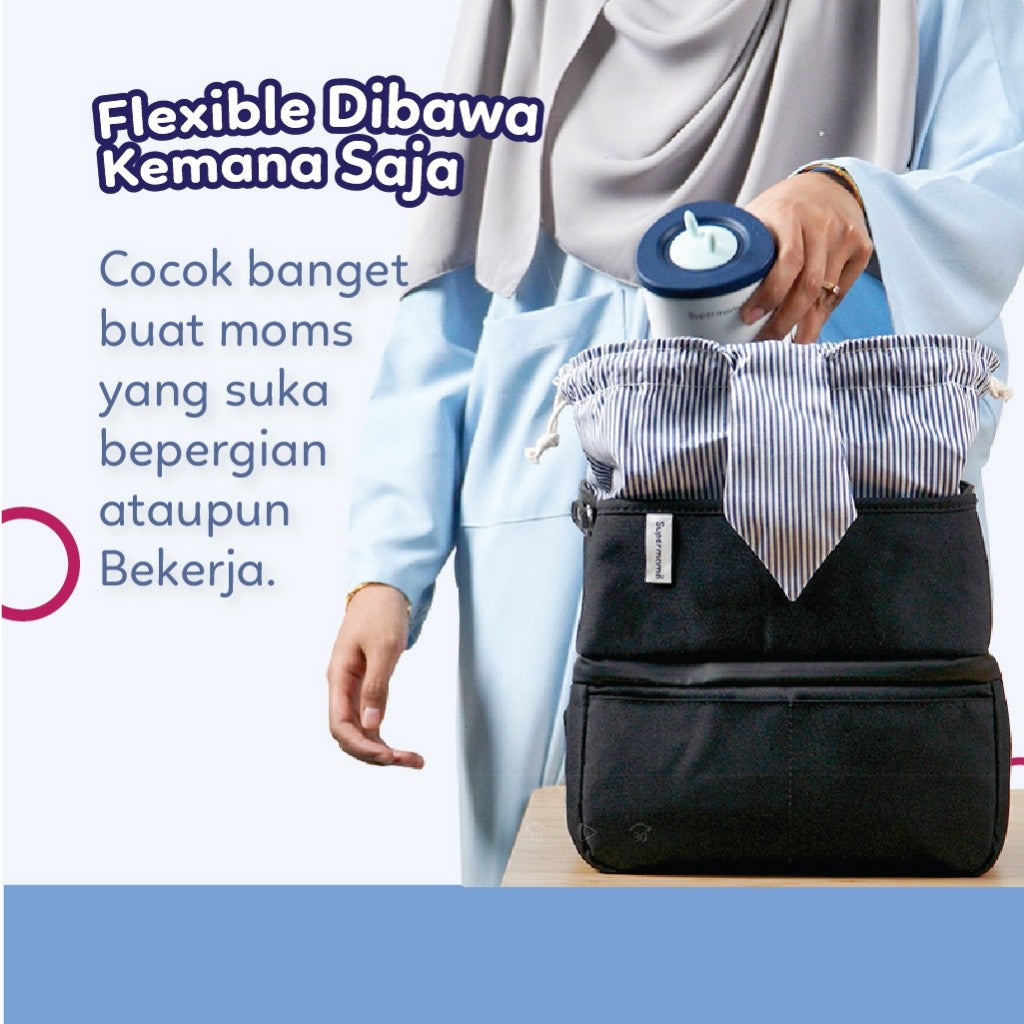 Supermama Lab Original Cooler Bag | Tas Pendingin ASI, Susu & Makanan Bayi 24 Jam | Waterproof | Stylish Design Untuk 6 Botol | Cooler Bag Asi by Supermama Lab