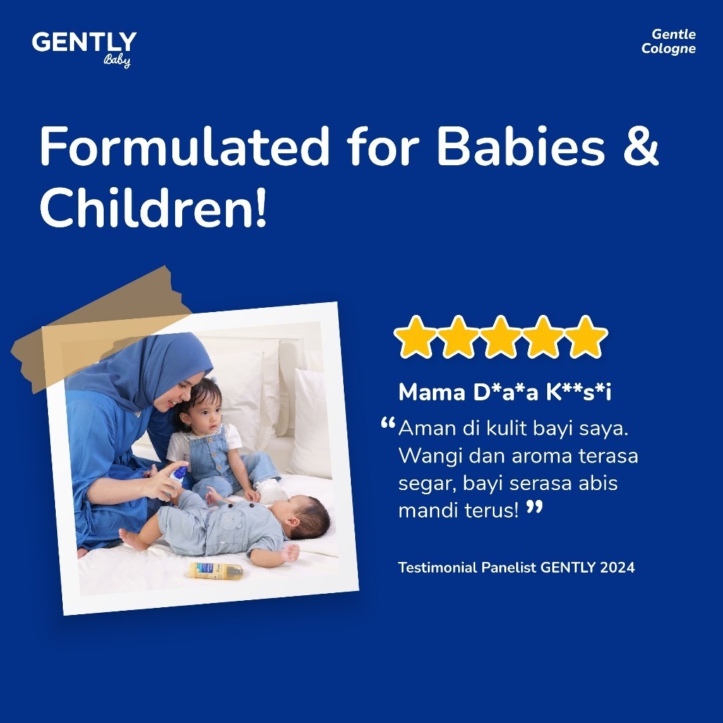 GENTLY Baby Gentle Cologne - Parfum Bayi Non Alkohol - Wangi Parfum Tahan Lama - Newborn & Sensitive-skin Friendly
