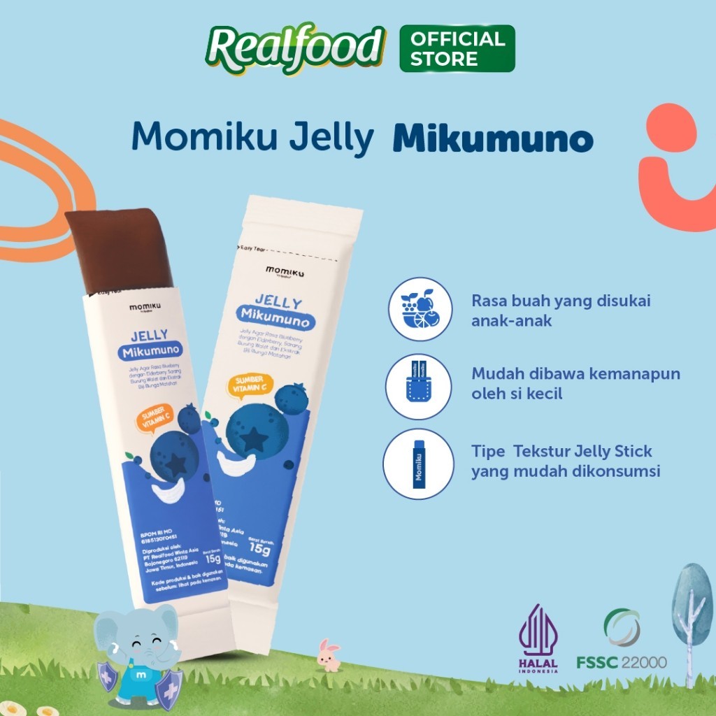 Realfood Momiku Jelly Mikumuno Sarang Burung Walet dengan Ekstrak Elderberry, Blueberry dan Madu Hutan, Sumber Vitamin C