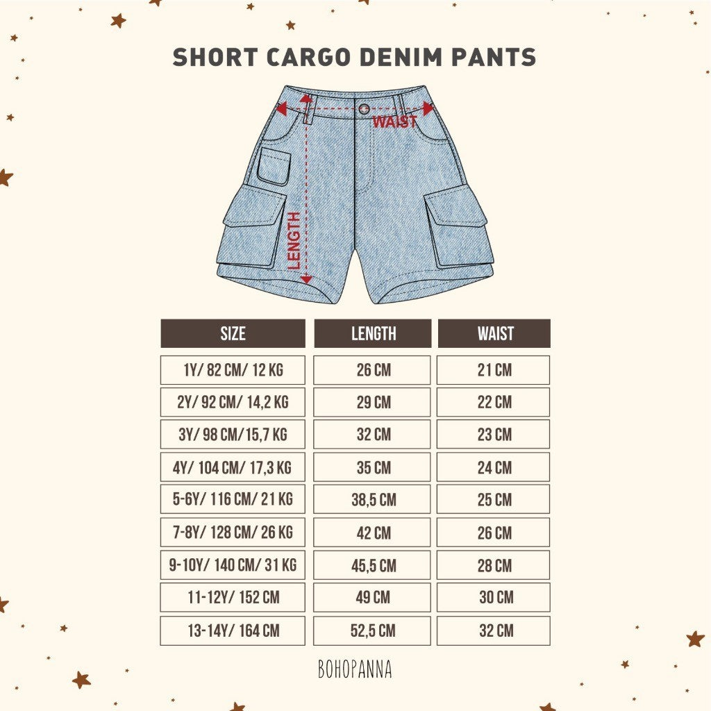BOHOPANNA - SHORT CARGO DENIM PANTS - CELANA PENDEK ANAK