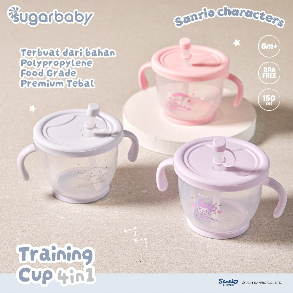 Sugarbaby Sugar Baby Training Cup 4in1 Sanrio Collection/Gelas Anak BPA FREE/Cangkir Bayi/Gelas MPASI Anti Bocor dan Tumpah/Straw Training Mug Baby