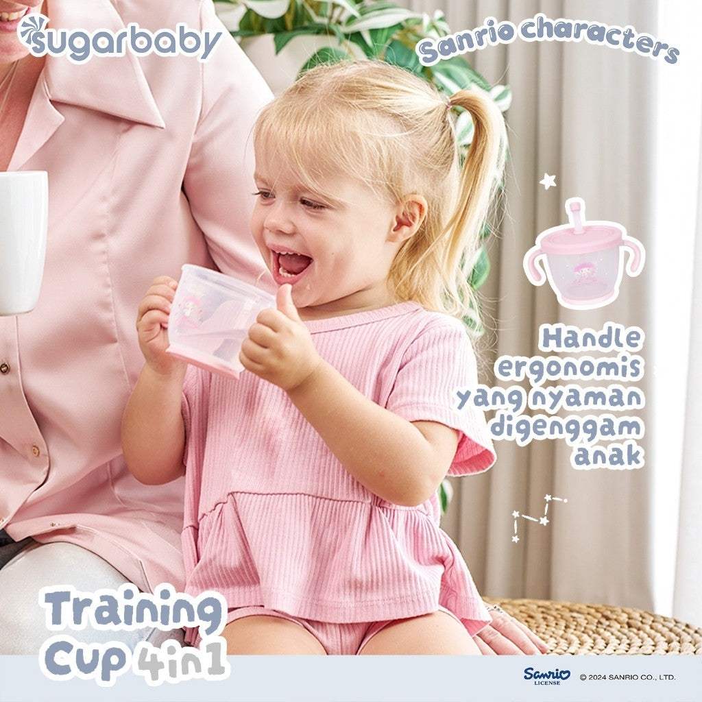 Sugarbaby Sugar Baby Training Cup 4in1 Sanrio Collection/Gelas Anak BPA FREE/Cangkir Bayi/Gelas MPASI Anti Bocor dan Tumpah/Straw Training Mug Baby