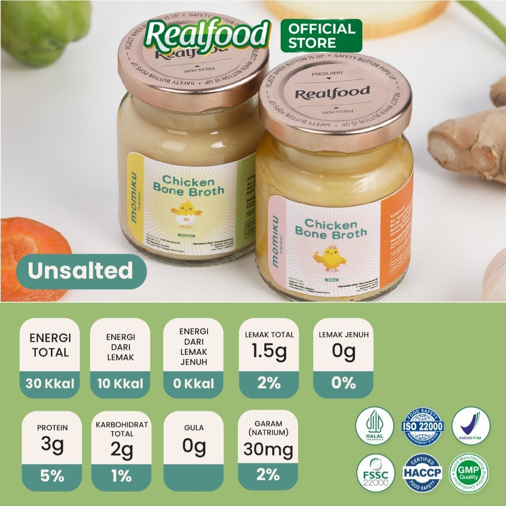 Realfood Momiku Chicken Bone Broth Unsalted Kaldu Ayam Siap Konsumsi Mpasi