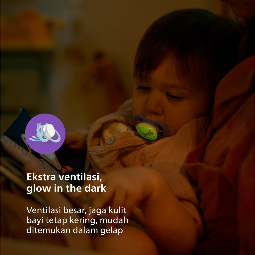 Philips Avent | Empeng Bayi / Soother Bayi | Ultra Air Glow In The Dark | Empeng dengan Ekstra Ventilasi | Character | 6-18M | SCF376/14