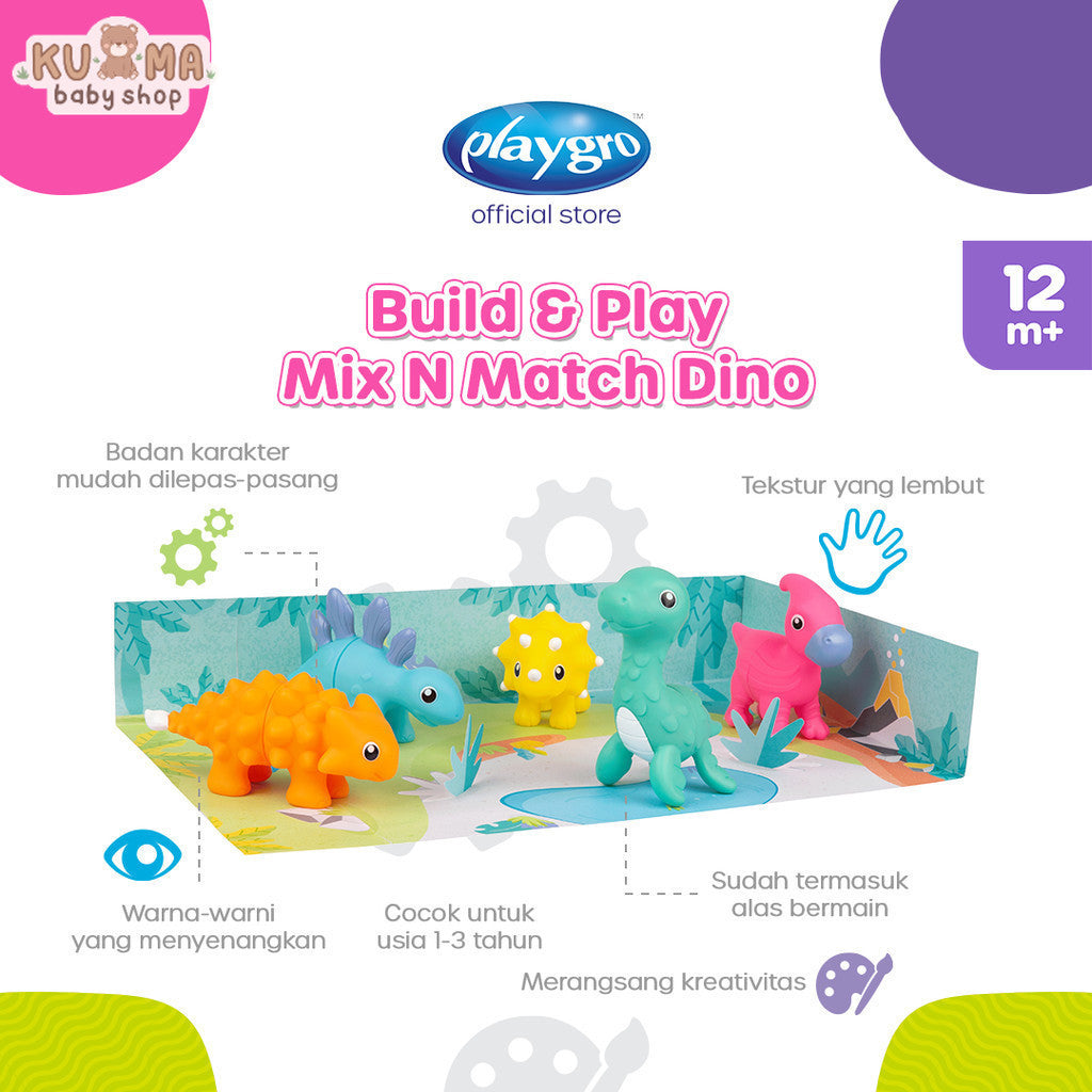 Playgro Build and Play Mix and Match Dino - Mainan Edukasi Anak