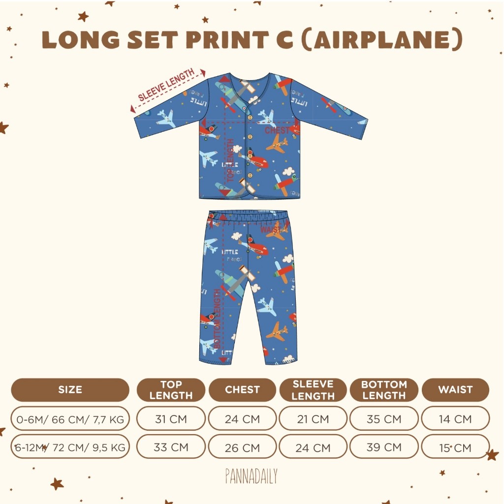 BOHOPANNA - PANNADAILY - LONG SET BABY PRINT - AIRPLANE SERIES - Setelan Baju Bayi Lengan Panjang