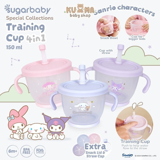 Sugarbaby Sugar Baby Training Cup 4in1 Sanrio Collection/Gelas Anak BPA FREE/Cangkir Bayi/Gelas MPASI Anti Bocor dan Tumpah/Straw Training Mug Baby