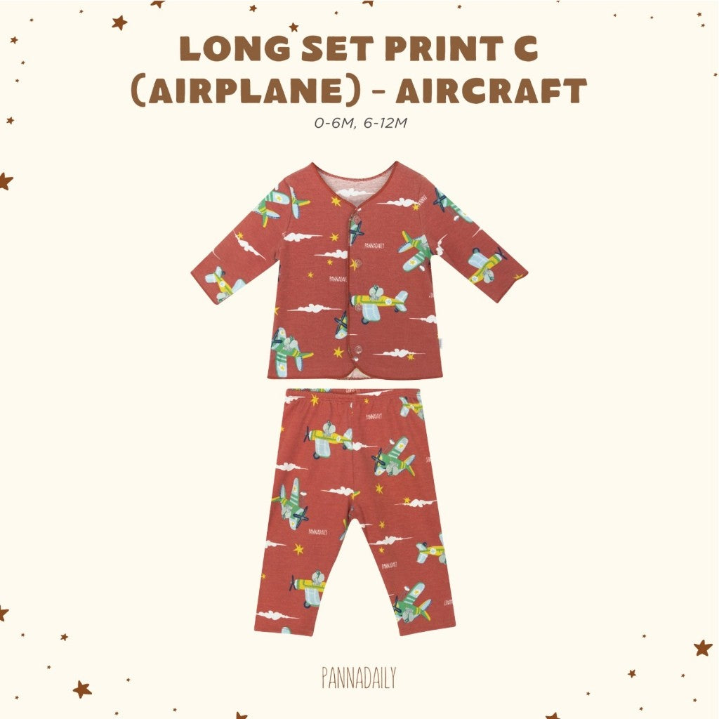 BOHOPANNA - PANNADAILY - LONG SET BABY PRINT - AIRPLANE SERIES - Setelan Baju Bayi Lengan Panjang
