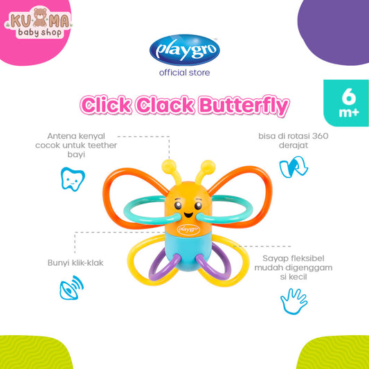 Playgro Click Clack Butterfly -  Mainan Gigit  dan Edukasi Anak Bayi Balita