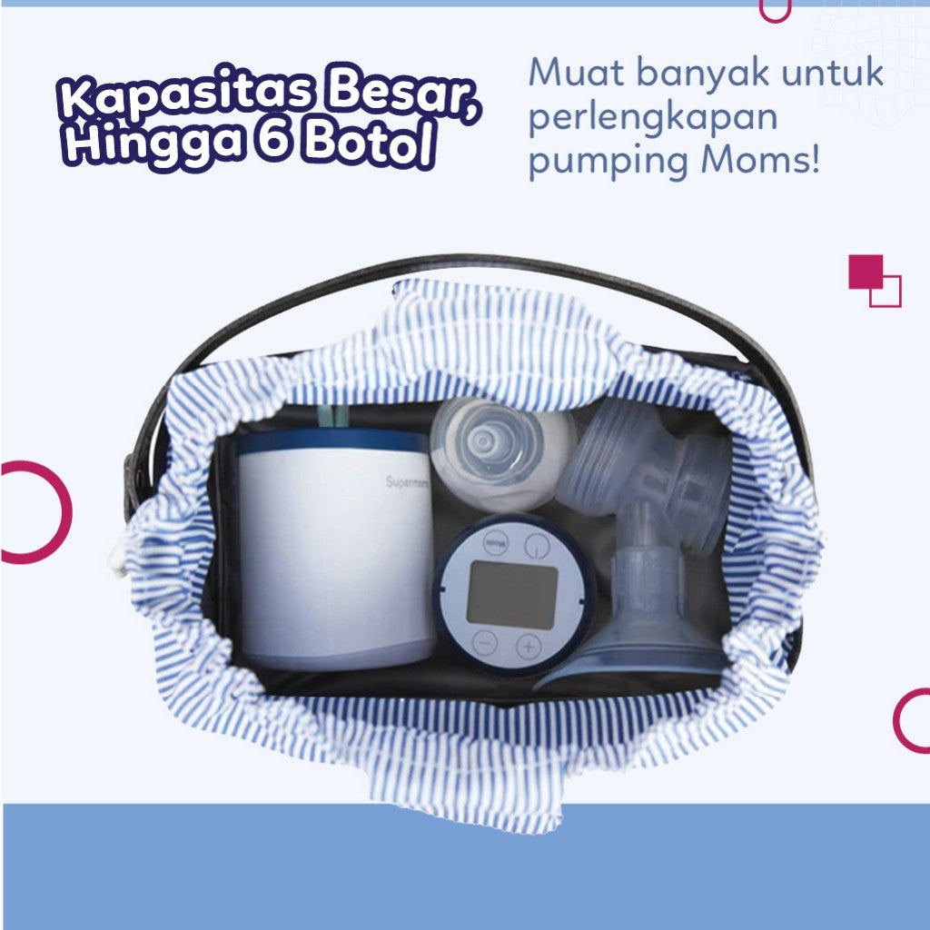 Supermama Lab Original Cooler Bag | Tas Pendingin ASI, Susu & Makanan Bayi 24 Jam | Waterproof | Stylish Design Untuk 6 Botol | Cooler Bag Asi by Supermama Lab