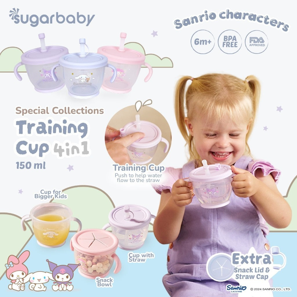 Sugarbaby Sugar Baby Training Cup 4in1 Sanrio Collection/Gelas Anak BPA FREE/Cangkir Bayi/Gelas MPASI Anti Bocor dan Tumpah/Straw Training Mug Baby