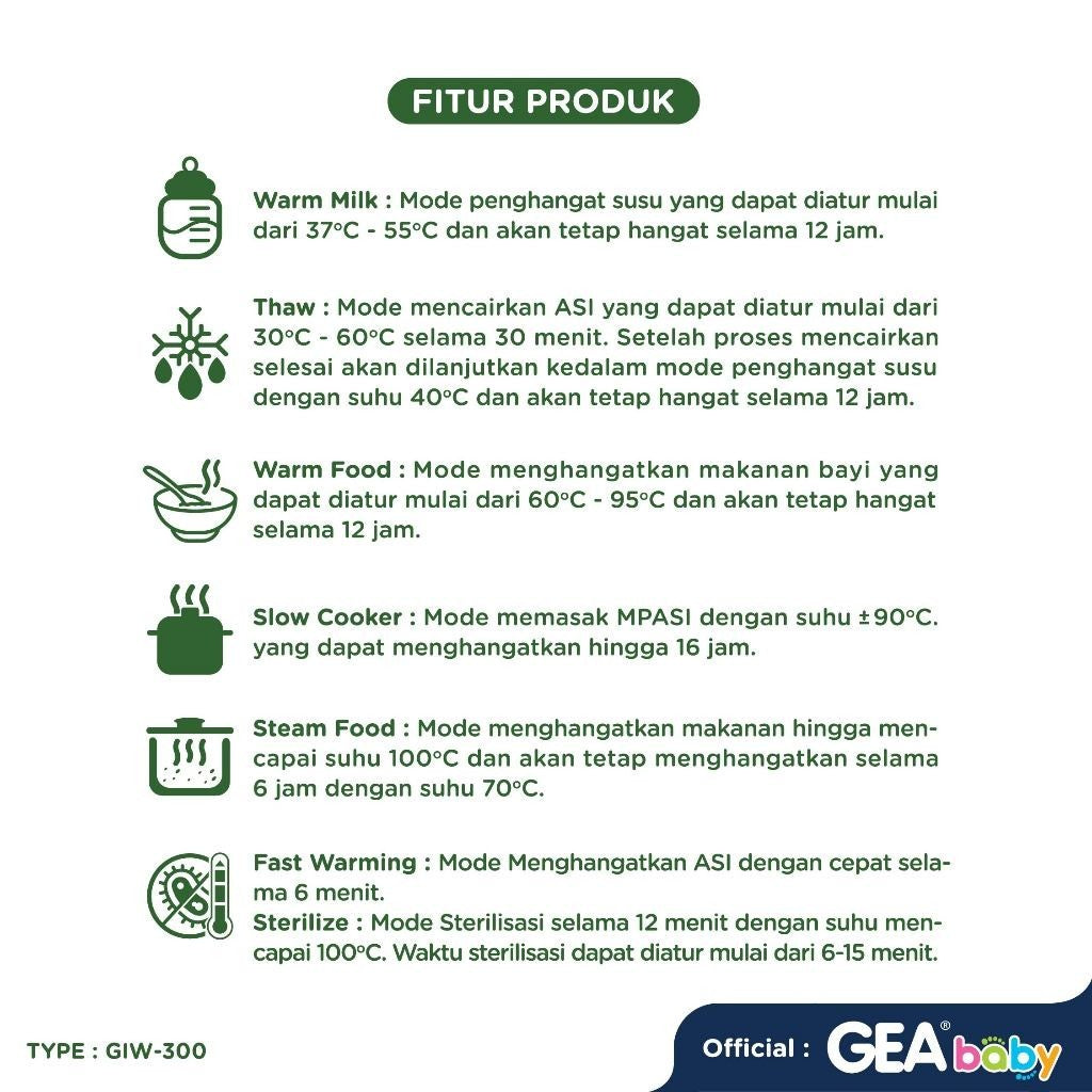 GEA Baby Instant Warmer & Sterilizer GIW-300 Penghangat Asi / Susu Steril botol bayi / Milk & Food Warmer Steamer