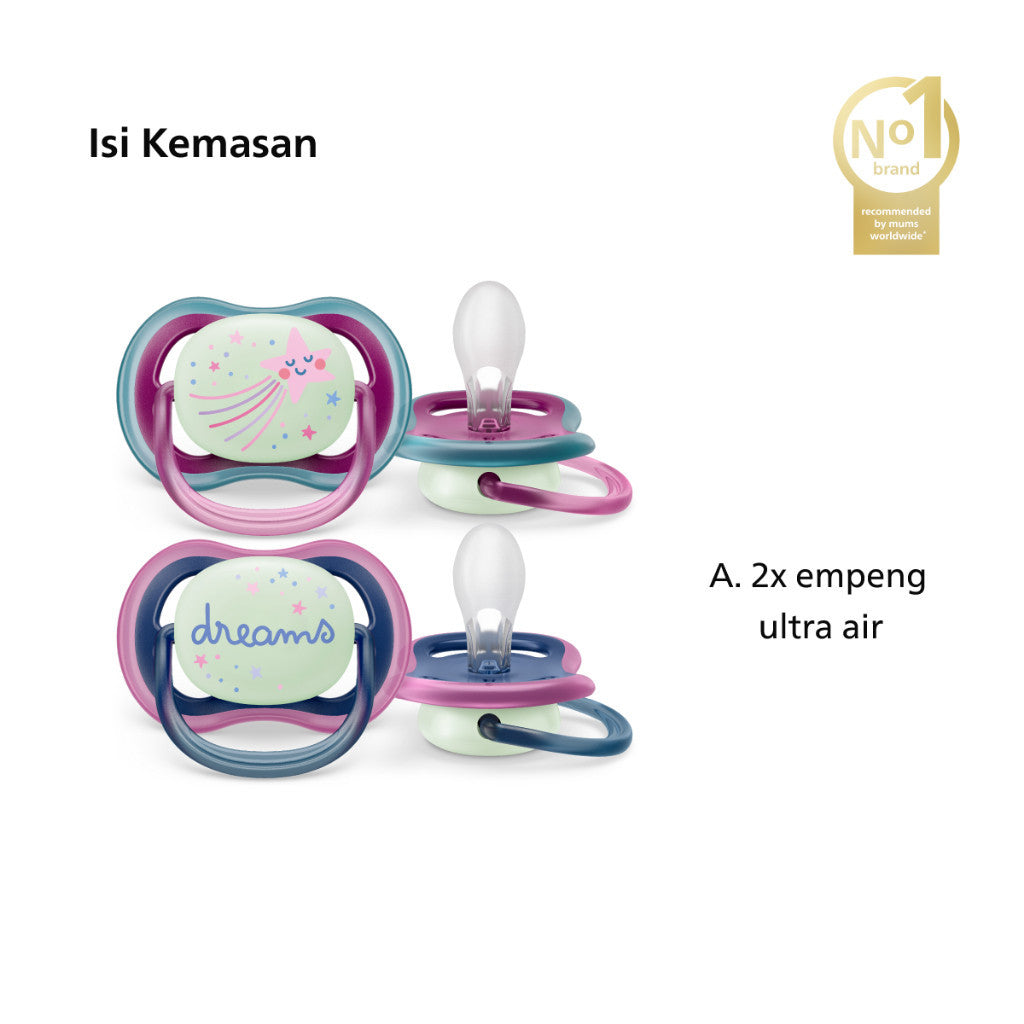 Philips Avent | Empeng Bayi / Soother Bayi | Ultra Air Glow In The Dark | Empeng dengan Ekstra Ventilasi | Character | 6-18M | SCF376/14
