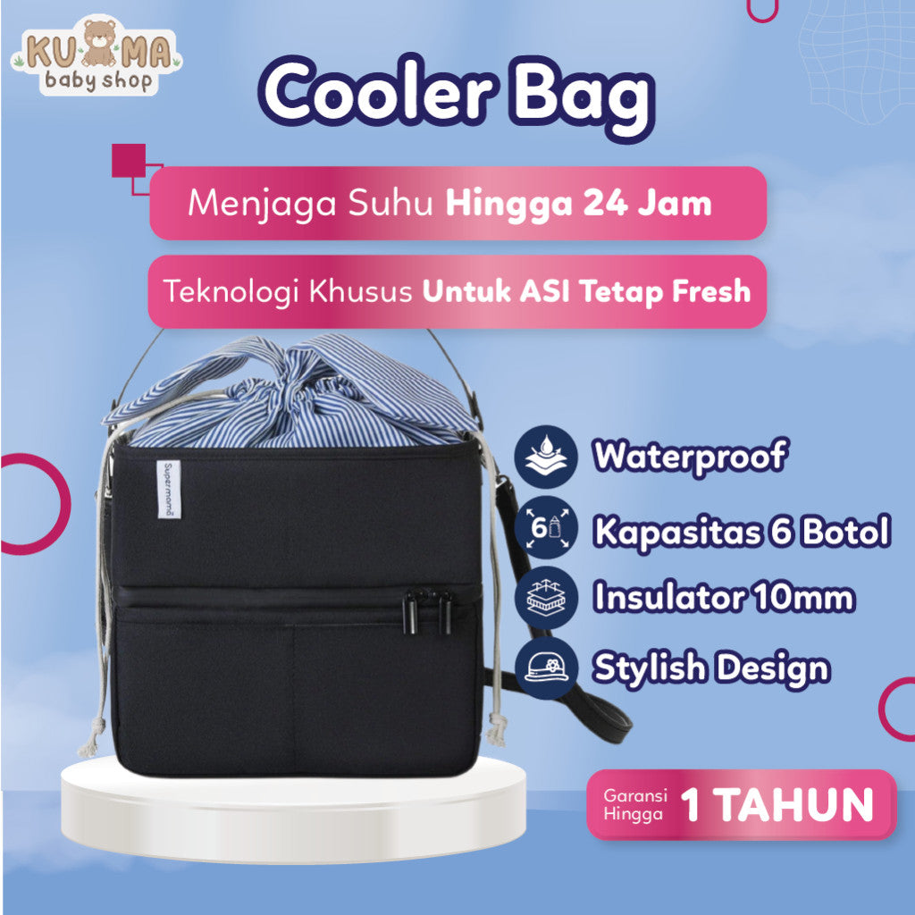 Supermama Lab Original Cooler Bag | Tas Pendingin ASI, Susu & Makanan Bayi 24 Jam | Waterproof | Stylish Design Untuk 6 Botol | Cooler Bag Asi by Supermama Lab