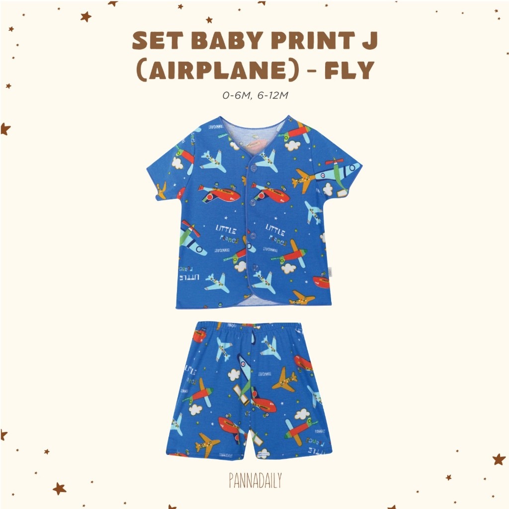 BOHOPANNA - PANNADAILY - SET BABY PRINT - AIRPLANE SERIES - Setelan Baju Tidur Bayi